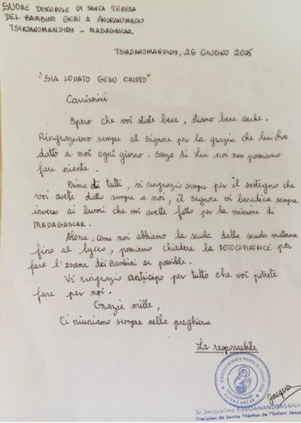 Lettera di ringraziamento per la fotocopiatrice